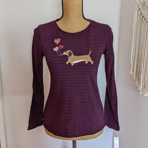 NEW Talbots Dachshund Dog Print Long Sleeve Shirt PETITE - Picture 2 of 3